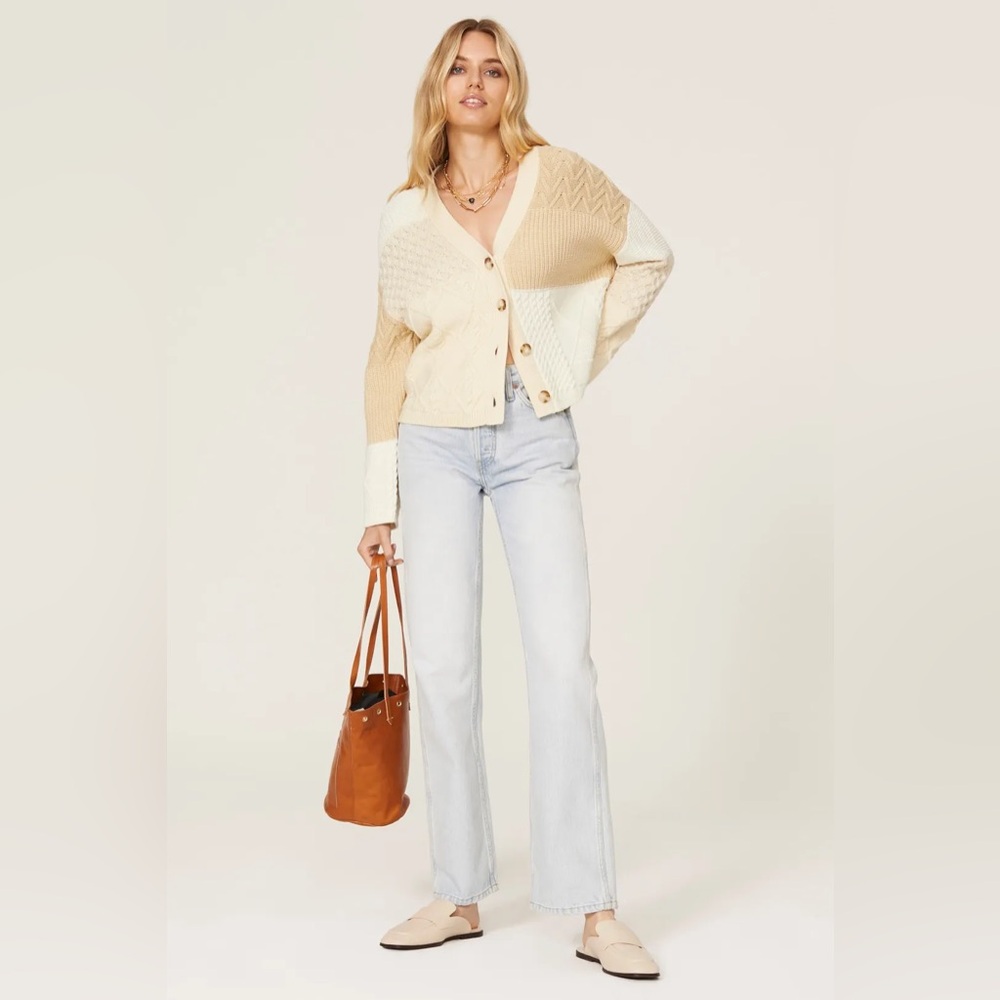 REESE CREAM PATCHWORK CABLE KNIT CARDIGAN